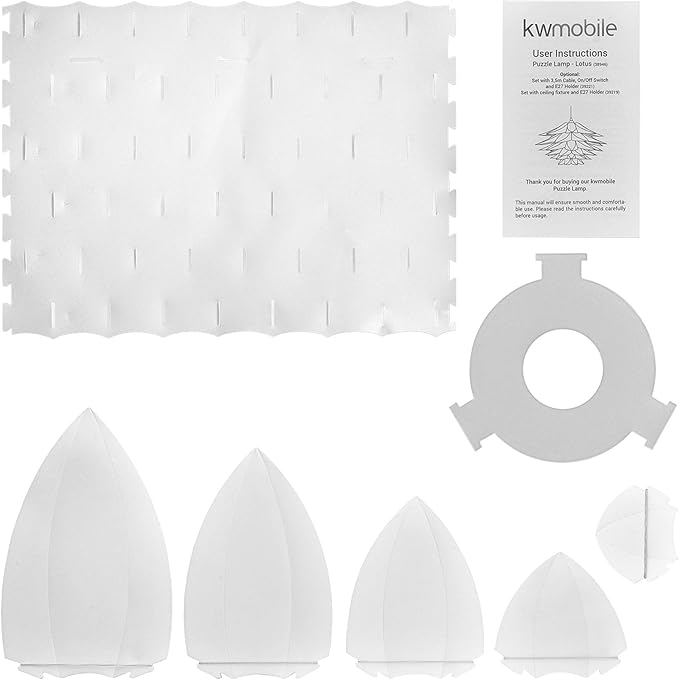 kwmobile Puzzle Pendant Lamp Shade (Pack of 2) - Lotus Flower DIY Lampshade Kit for Hanging Ceiling Light or Floor Lamp - Diameter 20" (50cm) - White