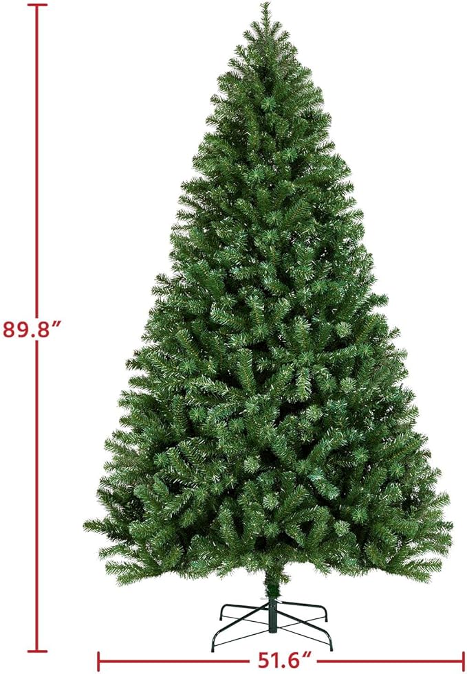 Yaheetech 7.5ft Pre-lit Spruce Artificial Hinged Christmas Pine Tree Prelighted Holiday Xmas Tree for Home Party Decoration with 550 Warm White Lights and 1354 Branch Tips, Green