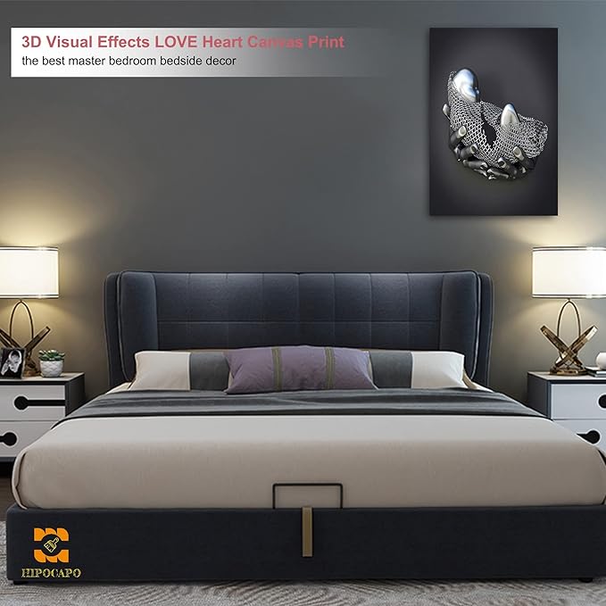 3D Wall Art - Abstract Child in Hand 3D Metal Effect Canvas Wall Art for Bedroom Decor, 3D Art Wall Poster Prints Paintings for Living Room Decor Framed 24”x36”x1Pcs