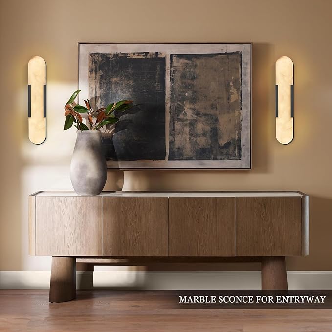 Alabaster Wall Sconce, 20" Natural Marble Wall Sconce, Black Alabaster Sconces, Indoor Modern Bathroom Sconces Wall Lighting for Living Room, Bedroom, Hallway, Stairs