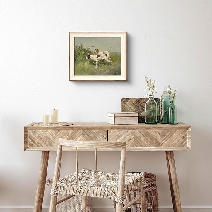 XOCUUI Wall Art Unframed Canvas for Living Room - Retro Twin Dogs Home Wall Decor Eclectic Vintage Landscape Artwork Prints Home Decor Gallery Picture Oil Painting Boho Animal Bedroom Office 8x10In