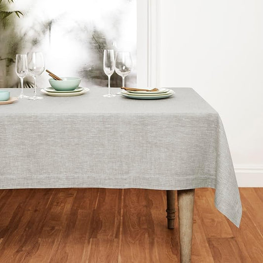 Solino Home Linen Tablecloth 60 x 120 Inch - 100% Pure Linen Oyster Grey Table Cloth for Rectangular Tables - Athena, Machine Washable Cloth Tablecloth for Fall, Thanksgiving, Holiday