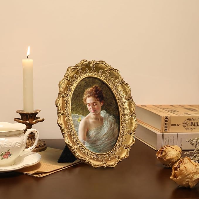 FOLKOR Vintage Framed Art Prints with Ornate Gold Picture Frame, Classic Women Portrait Butterfly Painting, Elegant Wall Decor for Living Room Girly Teen Bedroom Gallery Wall, 4x6