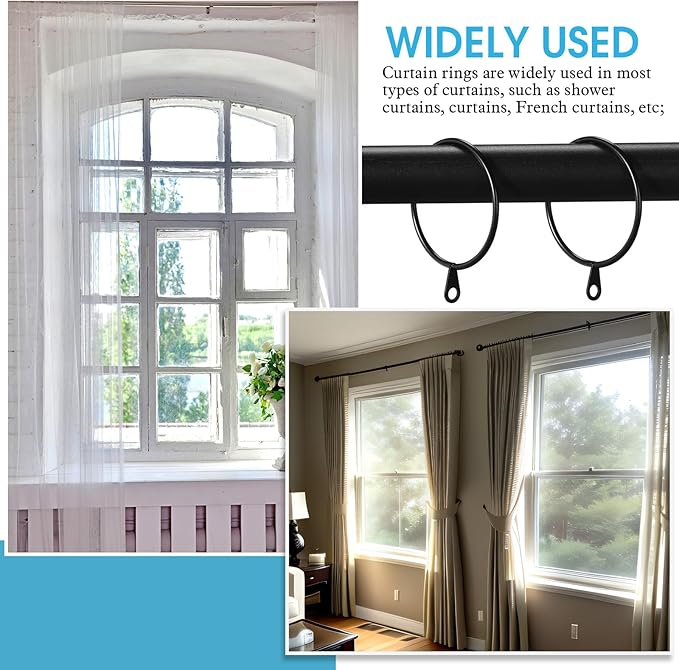 Shappy 40 Pack Metal Drapery Curtain Rod Rings with Eyelets Internal Diameter 1.97in Fits up to 1.57in Rod Hanging Drape Sliding Eyelet Black Rings for Window Door Shower Bathroom