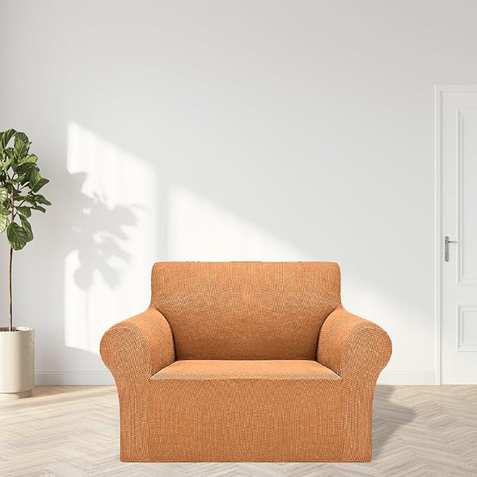 Cupuamon 2025 New Stretch Chair Sofa Slipcovers Couch Cover for 1 Seater Furniture Protector Sofa Covers with Elastic Bottom Jacquard Fabric Small Checks for Pets, Kids - Golden
