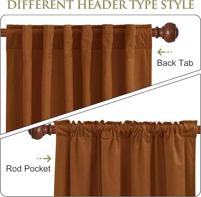 StangH Burnt Orange Curtains for Fall Autumn 92 inches Long, Back Tab Room Darkening Thermal Insulated Drapes, Elegant Home Decor for Theater/Office/Dining Room, W52 x L92, 2 Panels