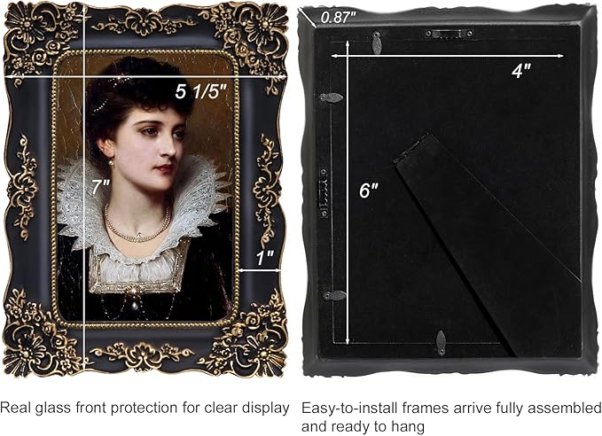 4x6 Vintage Picture Frame Black Baroque Gothic Picture Frames Antique Ornate Victorian for Tabletop or Wall Display Gallery Wall Art