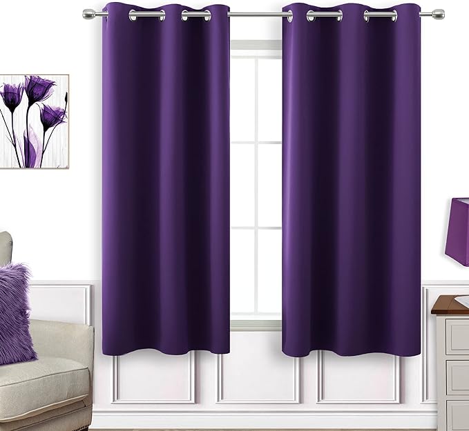 Purple Feminine Curtains for African American Women Girls 54 Inch Length 2 Panels Set Grommet Blackout Short Noise Proof Sound Dampening Curtains for Studio Kids Room Girls Bedroom Decor Baby Nursery