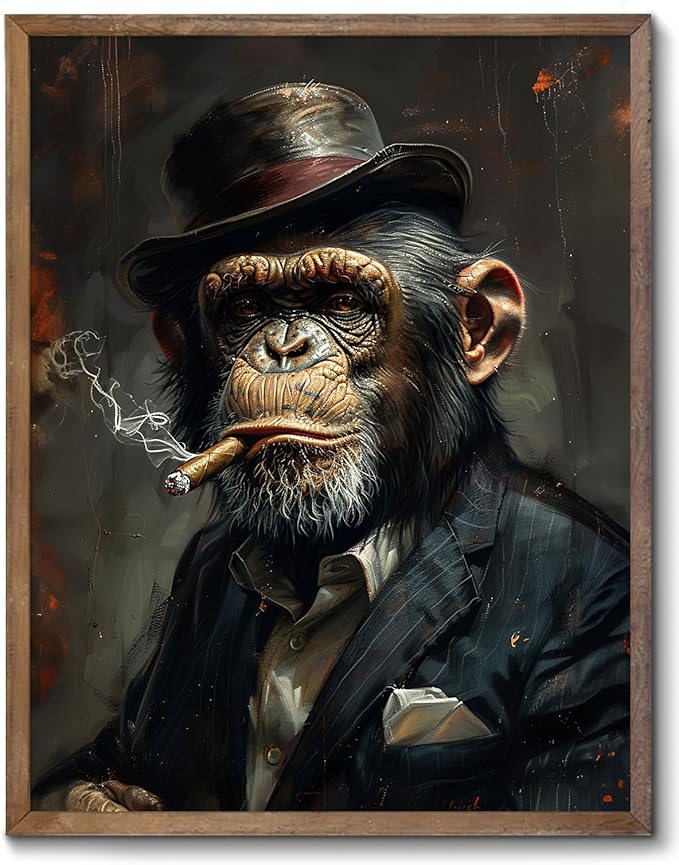 XOCUUI Wall Art Monkey Chimp Smoke Abstract Wall Painting Kid Pop Street Graffiti Wall Art Decor Ready To Hang for Living Room Bedroom Home Bathroom Wall Decor (20.5x25.5cm) 8x10 inch