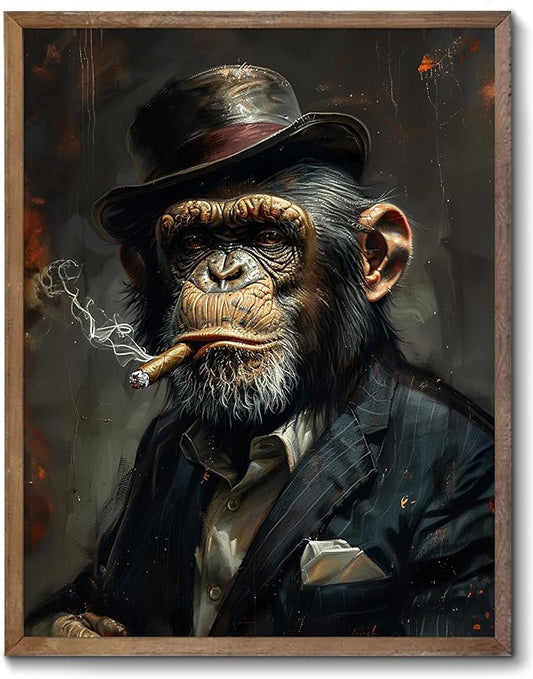 XOCUUI Wall Art Monkey Chimp Smoke Abstract Wall Painting Kid Pop Street Graffiti Wall Art Decor Ready To Hang for Living Room Bedroom Home Bathroom Wall Decor (20.5x25.5cm) 8x10 inch