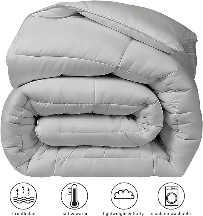 COHOME Quilted Oversized King Size Comforter - All-Season Down Alternative Duvet Insert - Luxury Hotel Soft Breathable Light Grey Comforter with Anti-Clump Tech & 8 Tabs (98"x116")