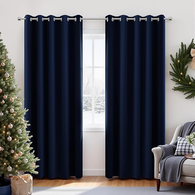 KOUFALL 72x84 Inch Length Navy Blue Blackout Curtains for Living Room