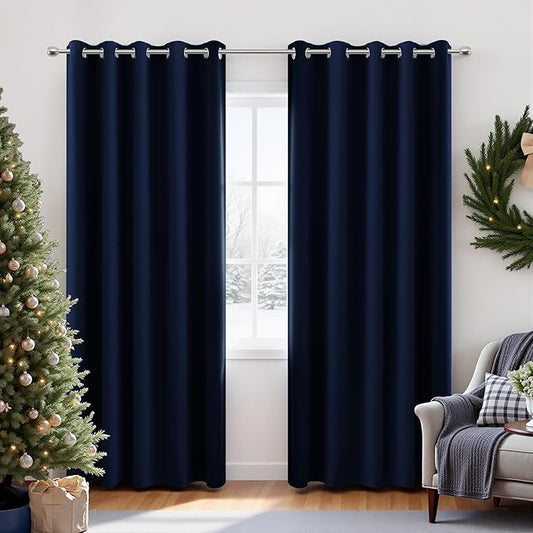KOUFALL 72x84 Inch Length Navy Blue Blackout Curtains for Living Room