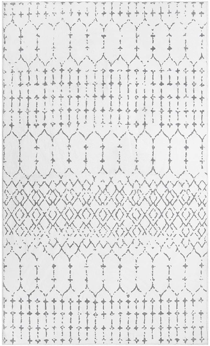 Lahome Moroccan Washable Living Room Rug - 3x5 Area Rugs for Bedroom Throw Non-Slip Low-Pile Entryway Rug Bathroom Rugs Soft White Distressed Indoor Capet for Office Kitchen Laundry Room Dining Room