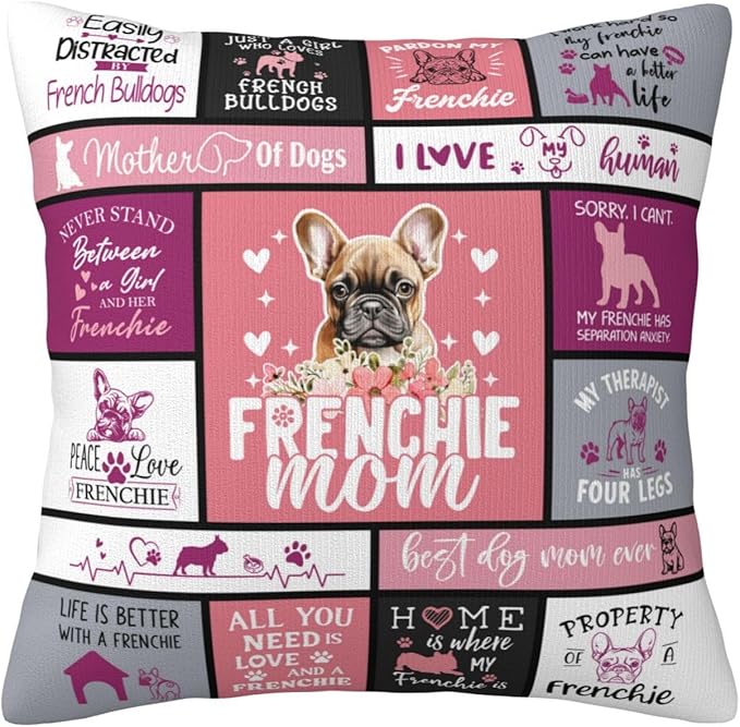 Christmas French Bulldog Gifts for Women, Frenchie Gifts for Women Christmas, Best Frenchie Mom Gift for Xmas, Birthday, Dog Mom Gift for French Bulldog Lovers Throw Pillow Cover 18x18 Inches