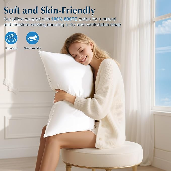 Luxury Goose Feather Down Pillow Standard Size, 100% Cotton Shell, 3-Chamber 5 Star Hotel Pillow for Deep Sleep, Soft Bed Pillows for Neck Pain Relief, Perfect for Side,Back Sleepers- 20"x26"