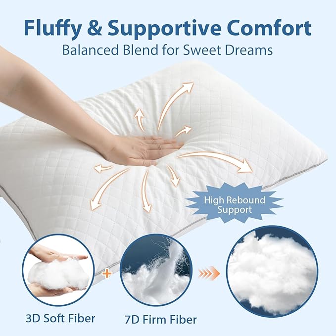 JOLLYVOGUE King Size Pillows, Oeko-Tex Certified Bed Pillows for Side, Back, and Stomach Sleepers - Medium Support Down Alternative Filling, Machine-Washable
