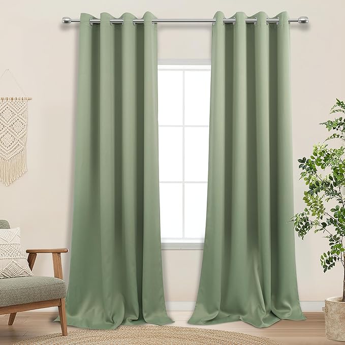 KOUFALL Green Curtains 108 Inches Long,Boho Room Darkening Thermal Blackout Drapes for Bedroom,2 Panel Set,Sage