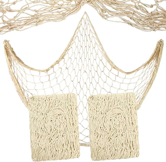 2 Pack Natural Fishing Net Décor 79 Inch Beach Theme Decor for Party Home Bedroom Wall Hanging Fish Net Decorations (Beige-No Shells)