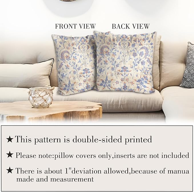 Boho Floral Throw Pillow Covers 16x16 inch Set of 2,Cream Boho Rug Geometric Floral Pattern Decor Double Sided Pattern Cushion Cover Soft Pillow Case Living Sofa Room Bed Square Pillow Cover