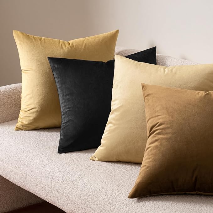 MIULEE 24x24 Inch Euro Sham Velvet Pillow Covers, Set of 2 Large Square Decorative Pillows -Black Super Soft for King Bed, Sofa, Couch, Accent Chairs with Hidden Zipper