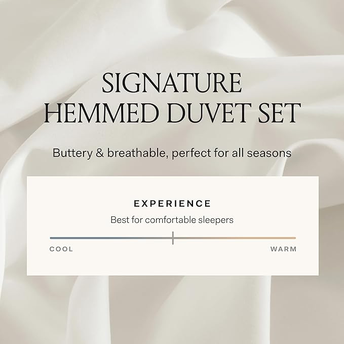 BOLL & BRANCH Signature Hemmed Duvet Set - King/Cal King, Shore - Luxury 100% Organic Cotton - 1 Duvet Cover, 2 Shams - Buttery Soft, Hidden Closures