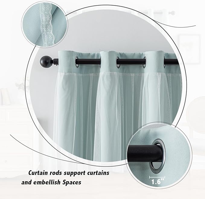 Anytime Home Curtains Blackout and Sheer Layered Solid Window Curtain Panel Pair with Grommet Top, 52Wx63L,Light Blue