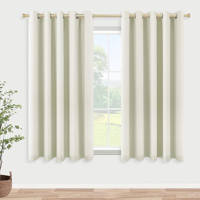 KOUFALL Cream Black Out Curtains 60x54 Inch Long for Short Living Room Window,Sets 2 Panels Room Darkening Ivory Blackout Heavy Thermal Insulating Boho Kitchen Curtains,Off White,54 in Length