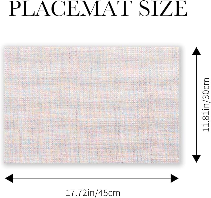 BACKTOEDEN Placemats Set of 8 Heat Resistant Washable Wipeable Placemat Woven Non-Slip Foldable Vinyl/Plastic Place Mats Indoor/Outdoor Mat Kitchen Dining Table Pad, Bright Silk Colorful