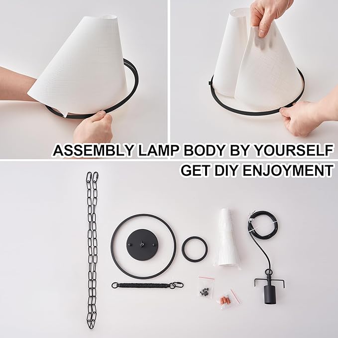 3-Pack Black Pendant Lights Kitchen Island Ceiling Pendant Light with Linen Lampshade 10in Transition Pendant Hanging Light with Chain for Kitchen Sink Entryway Hallway Dining Room