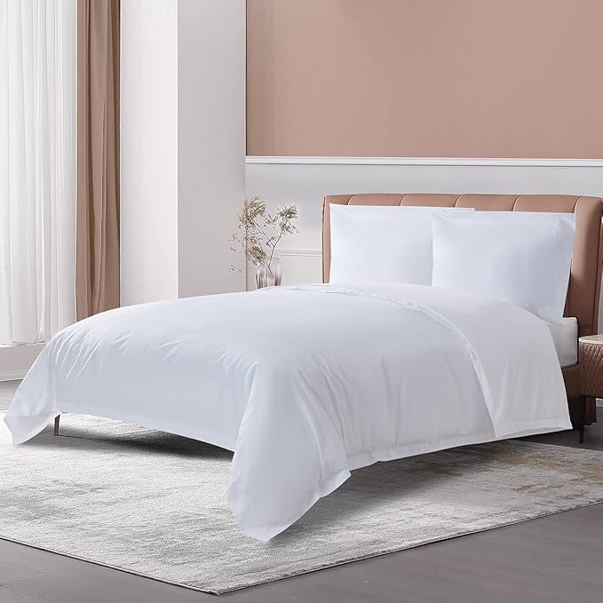 THE COTTON & SILK®️ 100% Luxury Long-Staple Cotton Duvet Cover Set - Soft & Breathable - Include 1 Duvet Cover with Corner Ties & Hidden Zipper, 2 Pillow Shams - White, Queen Size