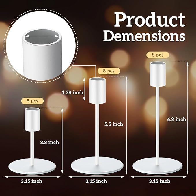 Sieral Candle Holders Bulk Taper Candlesticks Holders Set Modern Decorative Metal Candelabras for Wedding Anniversary Home Dinning Table Centerpiece Xmas Party Decor(Matte White,24 Pcs)