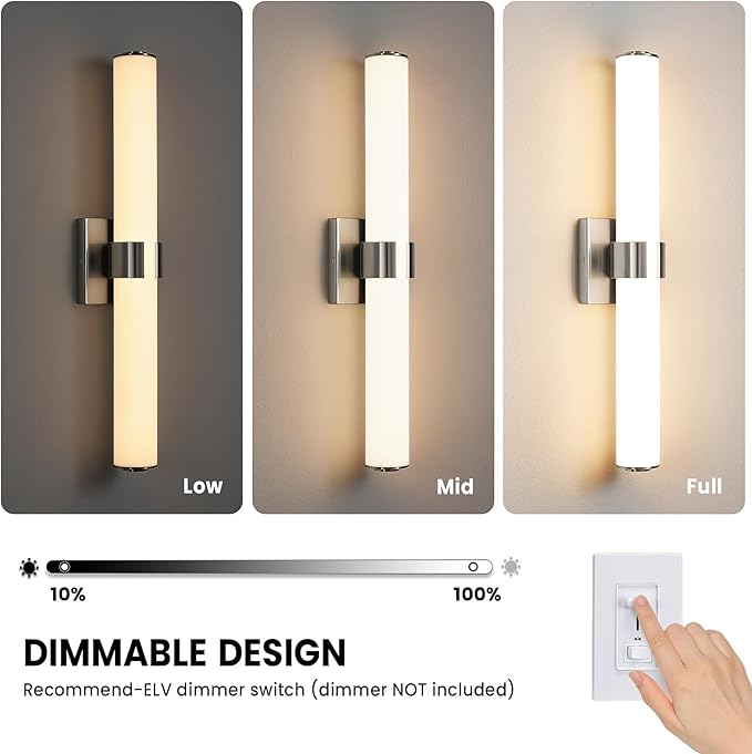 Brushed Nickel Vanity Lights for Bathroom - 22 Inch Bathroom Light Fixtures Over Mirror with Acrylic Shade, 18W LED Modern Vanity Lighting Fixtures Wall Sconce 3000K