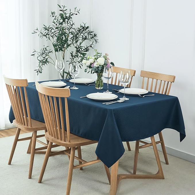 maxmill Weaved Texture Tablecloth Water Resistance Antiwrinkle Spillproof Soft Washable Table Cloth for Dining Room, Buffet Banquet Parties Holiday Dinner, Rectangular 70 x 108 Inch, Navy Blue