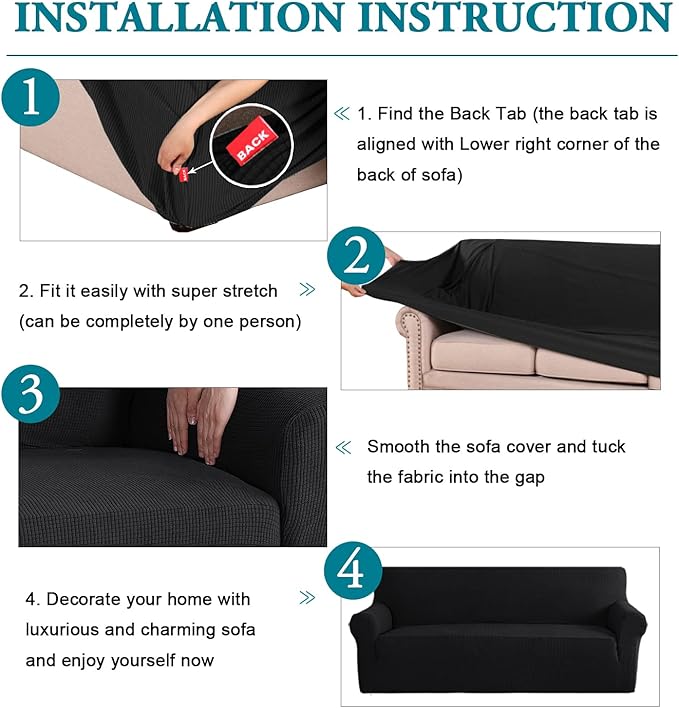 Flamingo P High Stretch Sofa Slipcover Non Slip Armchair Cover for Living Room Washable Pet Furniture Protector Covers with Elastic Bottom, Thick Jacquard Fabric (Small, Black)