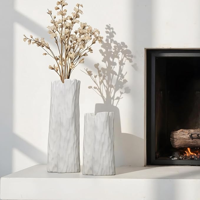 White Matte Ceramic Vase, Organic Nature Shape, 10.7 Inch Boho Nordic Ins Style Decorative Flowers Vase, Living Room Bedroom Entryway Minimalist Centerpiece Decor, Birthday Gifts for Women