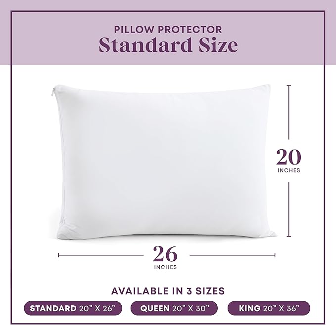 CirclesHome Pillow Protectors 8 Pack Standard Zippered - 100% Cotton Breathable Pillowcases - Protects Pillows from Dirt, Dust and Debris (Standard - Set of 8 - 20x26)
