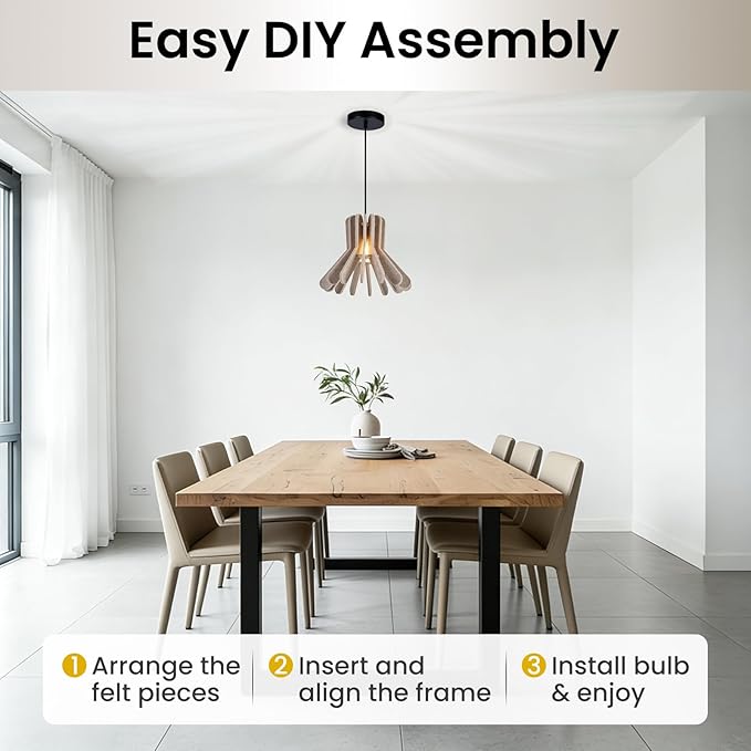 Pendant Light with Felt Lampshade, Modern Hanging Lamp Fixture, DIY Acoustic Pendant Light Chandeliers for Kitchen Island, Living Room, Dining Room, Bedroom, Office (D13.7"x10.2")