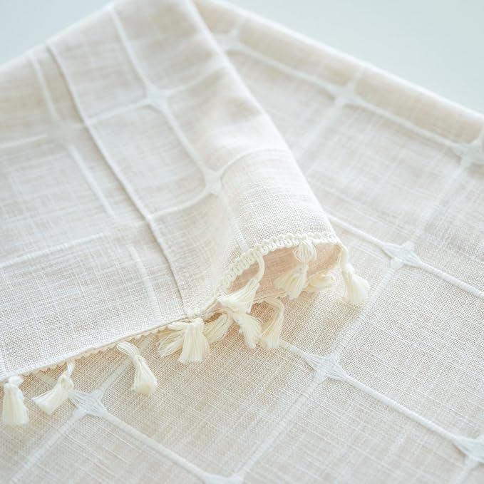 Sutuo Home Boho Curtains for Bedroom Living Room 84 Inch Length, Vintage Plaid Curtains Farmhouse Vintage Chic Tassels Window Treatment Bohemian Drape, 1 Panel 52" W x 84" L, Light Coffee Plaids