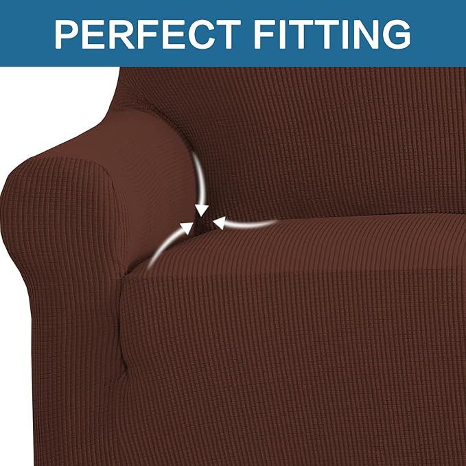 H.VERSAILTEX Stretch Chair Slipcover Sofa Cover Furniture Protector Cover High Spandex Small Checks Knitted Jacquard Sofa Cover Chair Covers for Living Room (Armchair 31"-40", Burnt Brick)