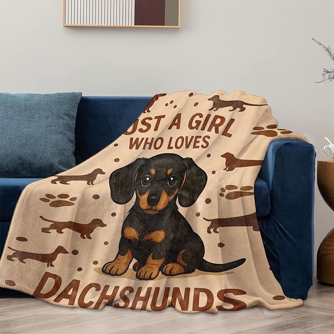 Dachshund Blanket Gifts for Women Girls Kids, Soft Warm Lightweight Flannel Just A Girl Who Loves Dachshunds Dog Throw Blankets for Bedroom Living Room Home Sofa Home Decor 60" x 80"