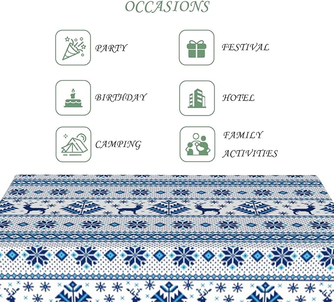 52x70 Inch Christmas Rectangle Tablecloth Winter Holiday Vintage Snowflake Blue White Table Cloth Washable Durable Table Cover for Kitchen Dining Banquet Ugly Christmas Sweater Party Decor
