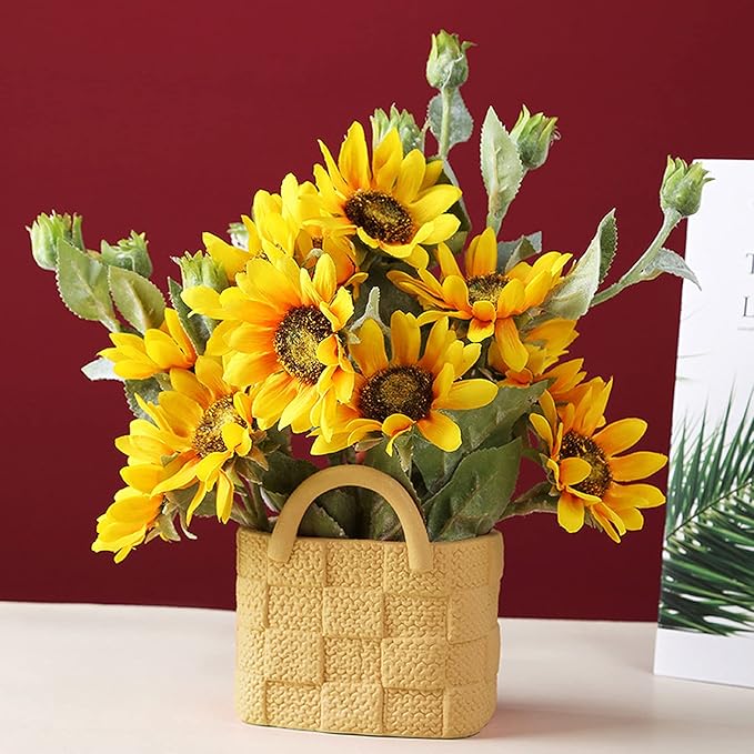 Ceramic Vase, Small Modern Flower Vase for Home Decor, Handbag Collection Creative Ceramic Floral Vases for Centerpieces, Flower Arrangement Decoration Shooting Props (Apricot Yellow)