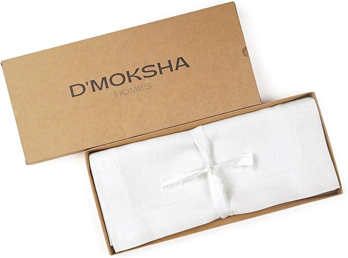 D'Moksha Homes Linen White Table Runner 108 Inches Long - 100% Pure Linen Dining Table Runner 14 x 108 Inch for Fall, Thanksgiving, Christmas, Holiday - Machine Washable