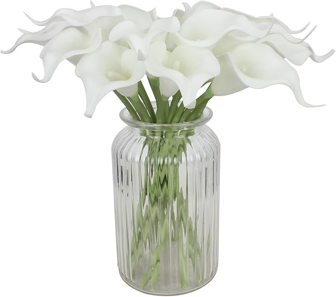 Duovlo 20pcs Calla Lily Bridal Wedding Bouquet Lataex Real Touch Artificial Flower Home Party Decor (Pure White)