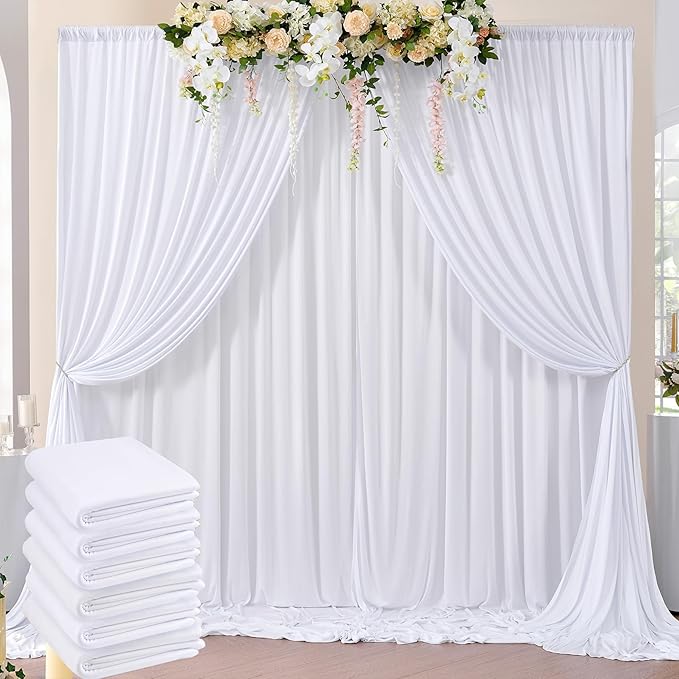 30 ft x 10 ft Wrinkle Free White Backdrop Curtain for Parties, Polyester Photo Backdrop Drapes 6 Panels 5x10ft Curtains for Weddings Birthday Party Photography Background Baby Shower