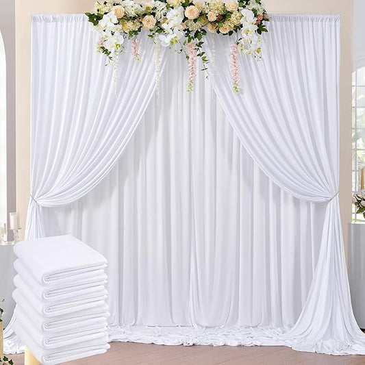 30 ft x 10 ft Wrinkle Free White Backdrop Curtain for Parties, Polyester Photo Backdrop Drapes 6 Panels 5x10ft Curtains for Weddings Birthday Party Photography Background Baby Shower