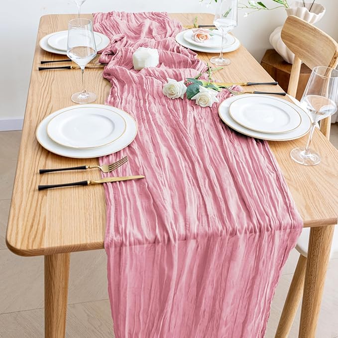 Wokceer Cheesecloth Table Runner 2Pack 10FT Pink Boho Gauze Cheese Cloth Table Runner for Party Long Rustic Sheer Table Runners for Baby Bridal Shower Wedding Easter Table Decor