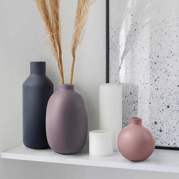 Modern Ceramic Vase Set of 3, Compact Farmhouse Terracotta Vases for Home Decor, Beautiful Flower Vase Decoration, Multicolor Combinations