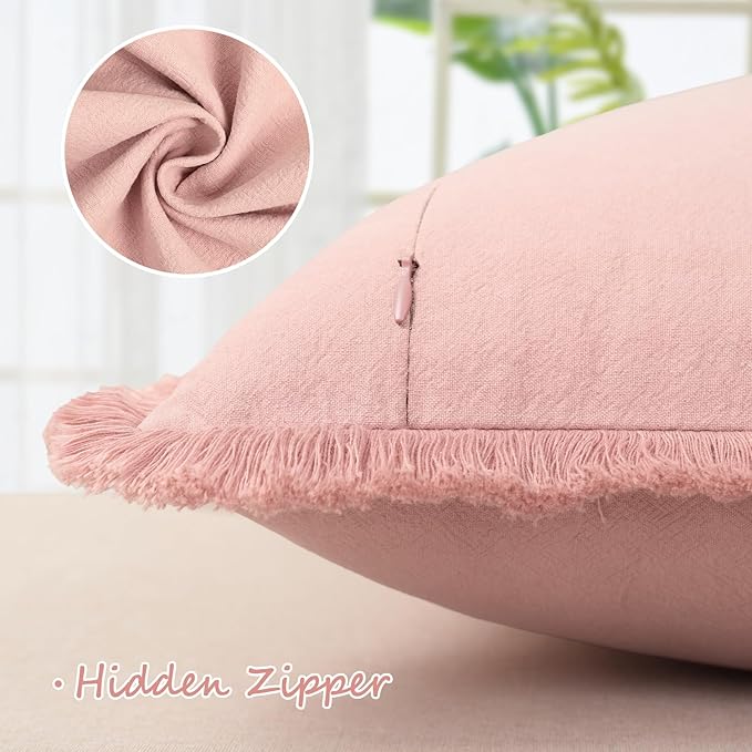 ZWJD Pillow Covers 20x20 Set of 2 Dusty Pink Throw Pillow Covers with Fringe Chic Cotton Decorative Pillows Square Cushion Covers for Sofa Couch Bed Living Room Farmhouse Boho Decor